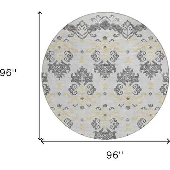 8' Charcoal Silver And Gold Round Oriental Washable Indoor Outdoor Area Rug Photo 8