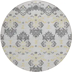 Photo of 8' Charcoal Silver And Gold Round Oriental Washable Indoor Outdoor Area Rug