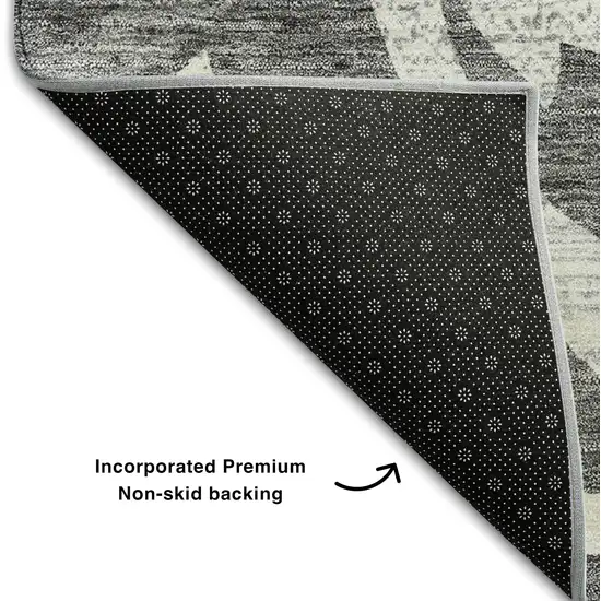 8' Charcoal Silver And Gray Floral Washable Round Rug With UV Protection Photo 6