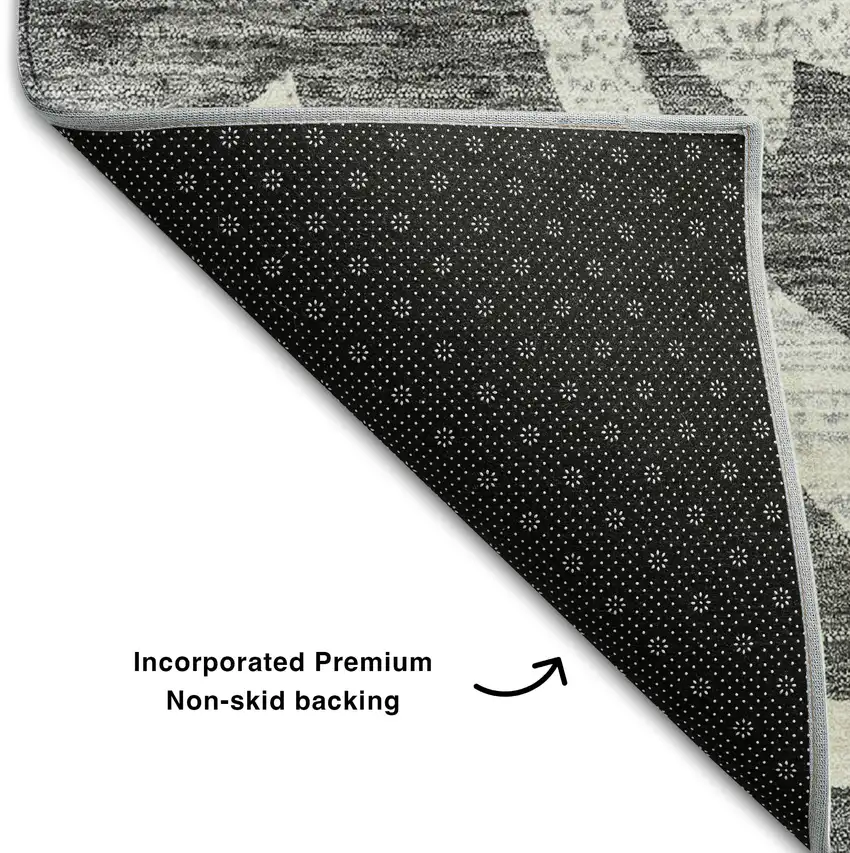 8' Charcoal Silver And Gray Floral Washable Round Rug With UV Protection Photo 6