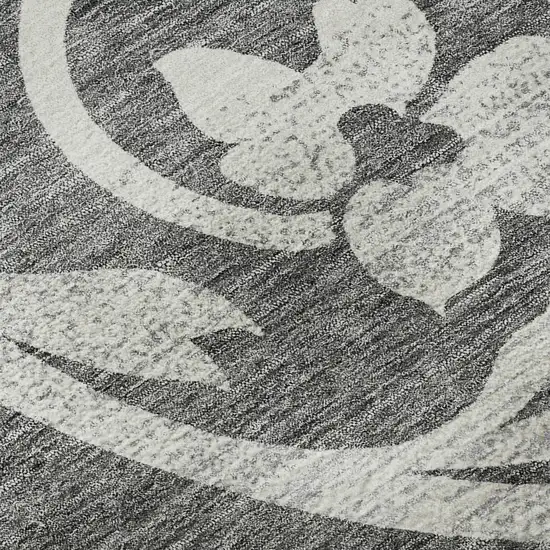 8' Charcoal Silver And Gray Floral Washable Round Rug With UV Protection Photo 9