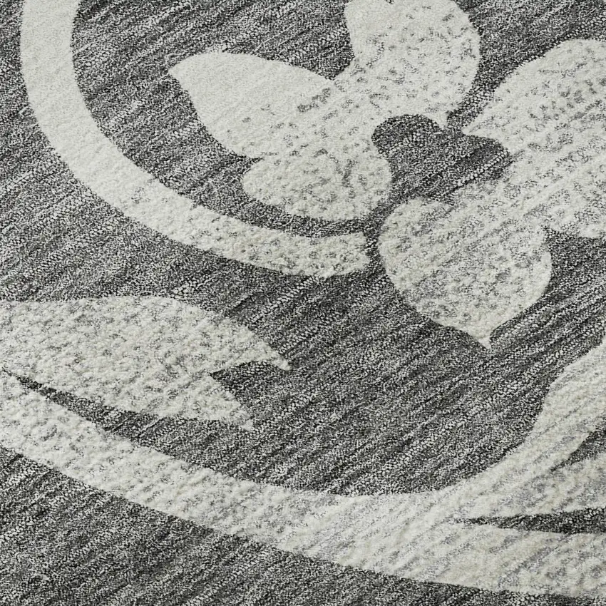 8' Charcoal Silver And Gray Floral Washable Round Rug With UV Protection Photo 9