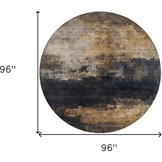 8' Charcoal Tan And Beige Round Abstract Washable Indoor Outdoor Area Rug Photo 3