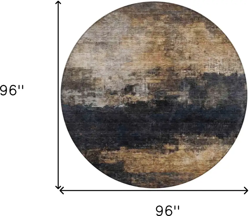 8' Charcoal Tan And Beige Round Abstract Washable Indoor Outdoor Area Rug Photo 3