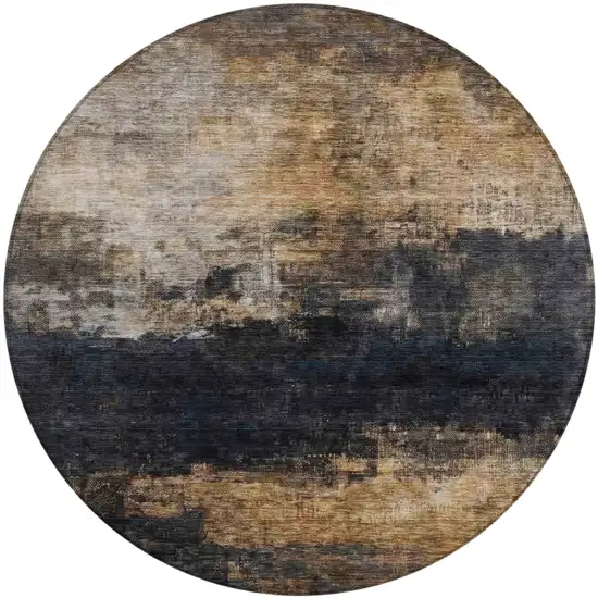 8' Charcoal Tan And Beige Round Abstract Washable Indoor Outdoor Area Rug Photo 2