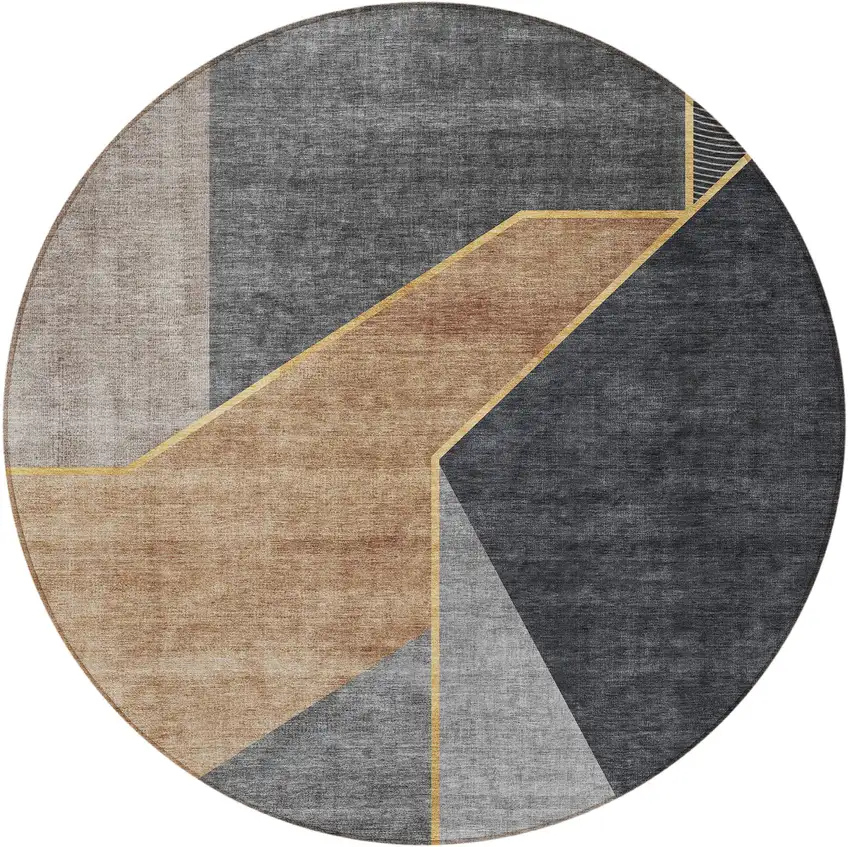 8' Charcoal Taupe And Gray Round Geometric Washable Indoor Outdoor Area Rug Photo 5