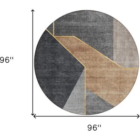 8' Charcoal Taupe And Gray Round Geometric Washable Indoor Outdoor Area Rug Photo 3