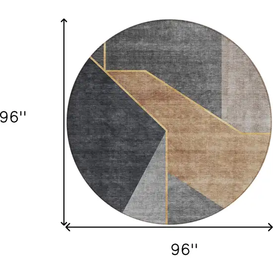 8' Charcoal Taupe And Gray Round Geometric Washable Indoor Outdoor Area Rug Photo 3