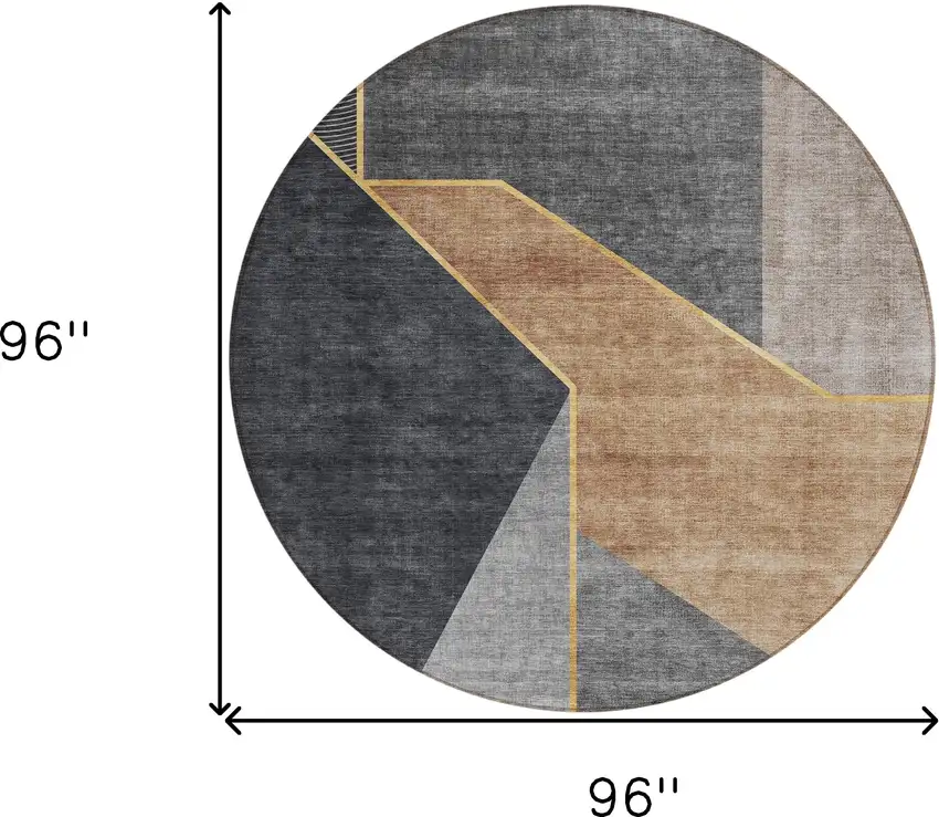 8' Charcoal Taupe And Gray Round Geometric Washable Indoor Outdoor Area Rug Photo 3