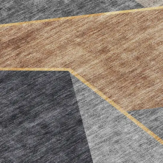8' Charcoal Taupe And Gray Round Geometric Washable Indoor Outdoor Area Rug Photo 9