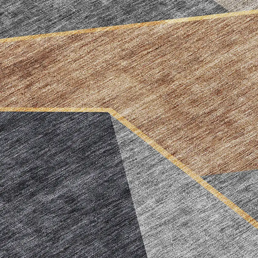 8' Charcoal Taupe And Gray Round Geometric Washable Indoor Outdoor Area Rug Photo 9