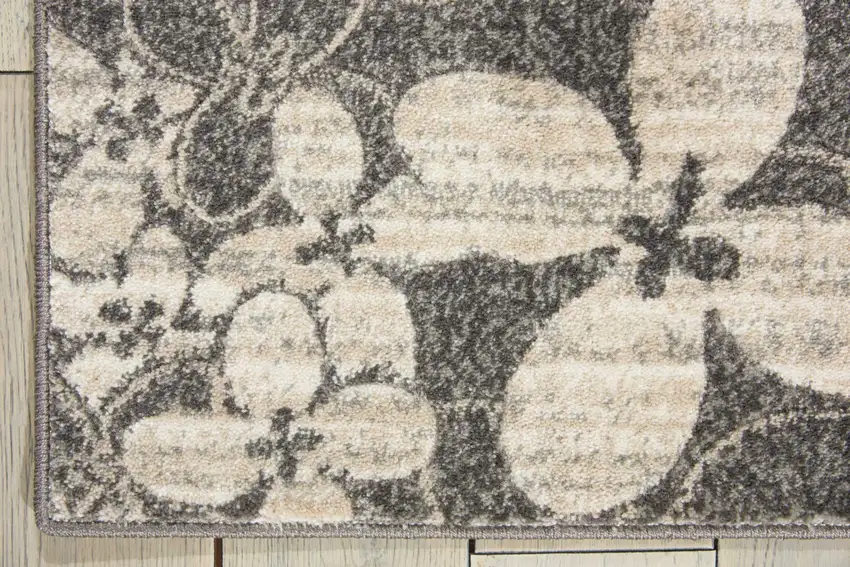 8' Charcoal and Beige Floral Non Skid Runner Rug Photo 3