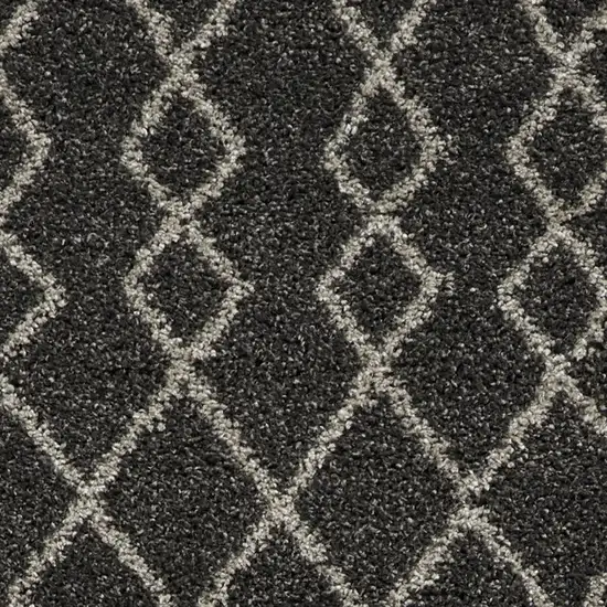 8' Charcoal and Ivory Chevron Shag Runner Rug Photo 5
