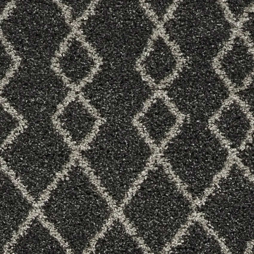 8' Charcoal and Ivory Chevron Shag Runner Rug Photo 5