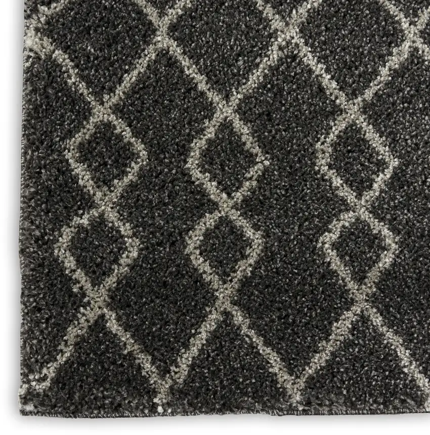 8' Charcoal and Ivory Chevron Shag Runner Rug Photo 7