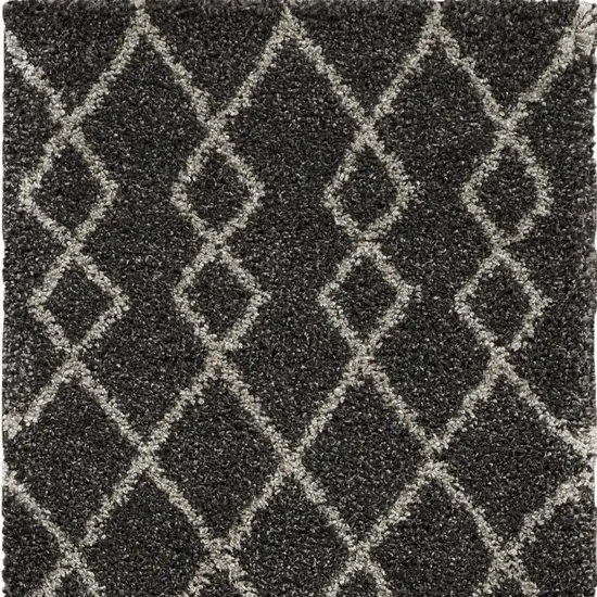 8' Charcoal and Ivory Chevron Shag Runner Rug Photo 4
