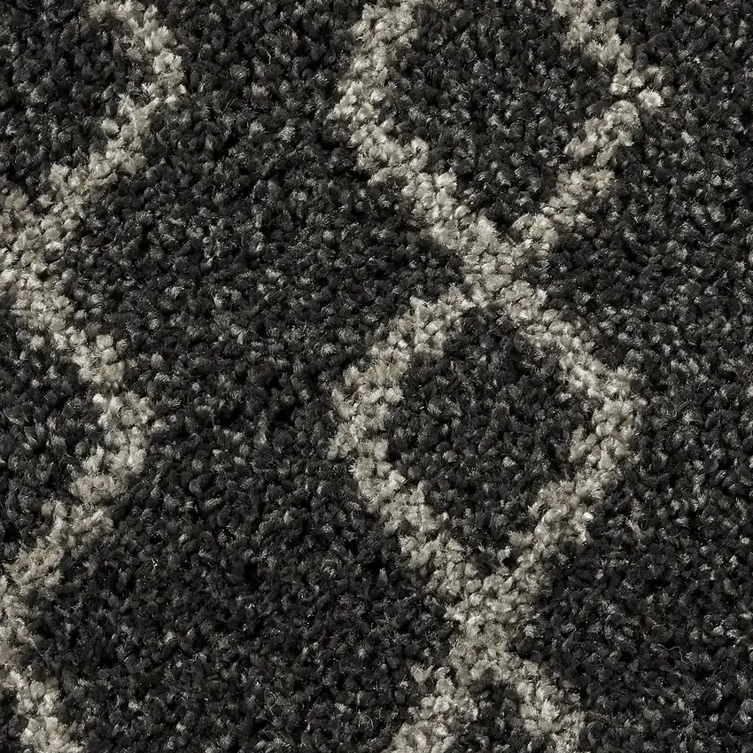 8' Charcoal and Ivory Chevron Shag Runner Rug Photo 2