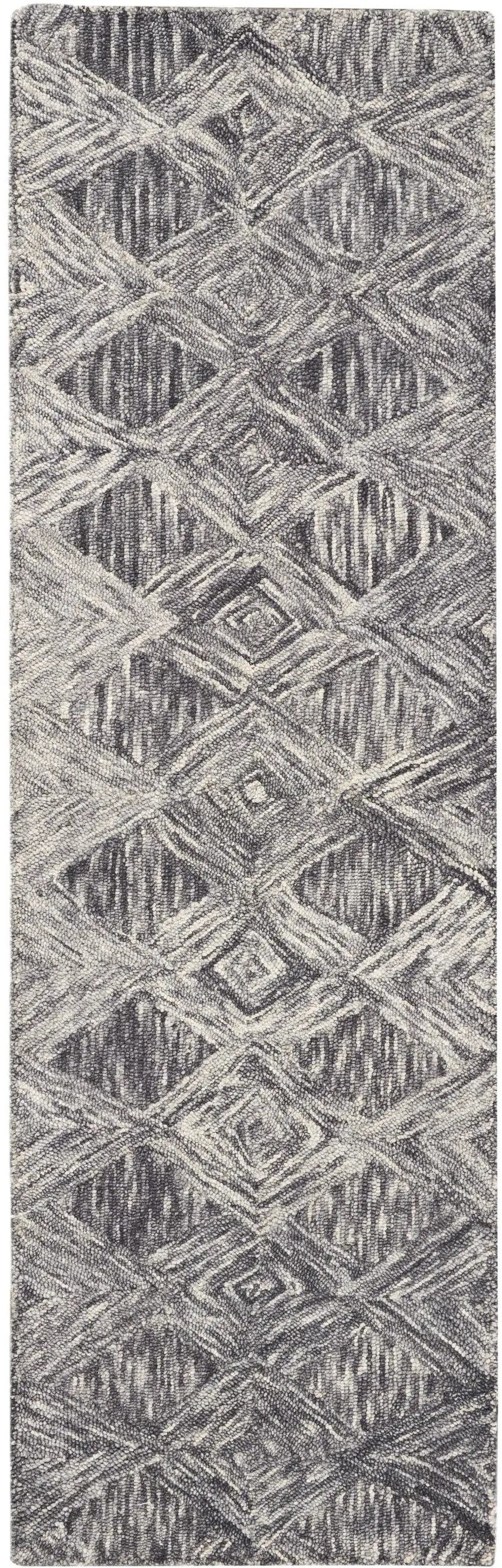 8' Charcoal and Ivory Wool Geometric Runner Rug Photo 4
