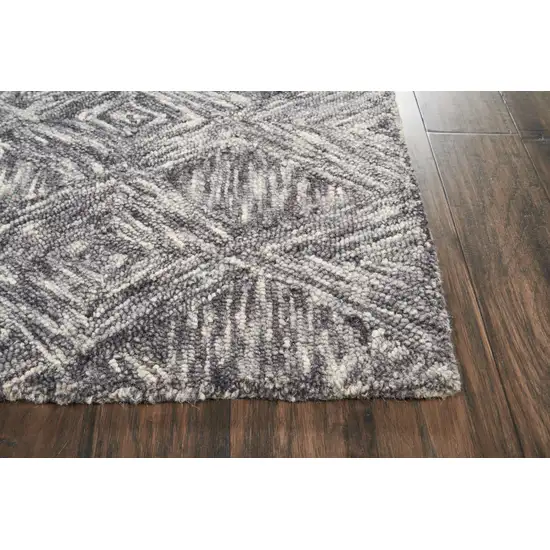 8' Charcoal and Ivory Wool Geometric Runner Rug Photo 5