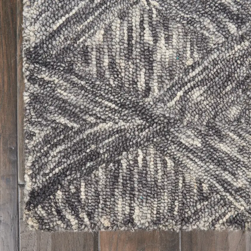 8' Charcoal and Ivory Wool Geometric Runner Rug Photo 6