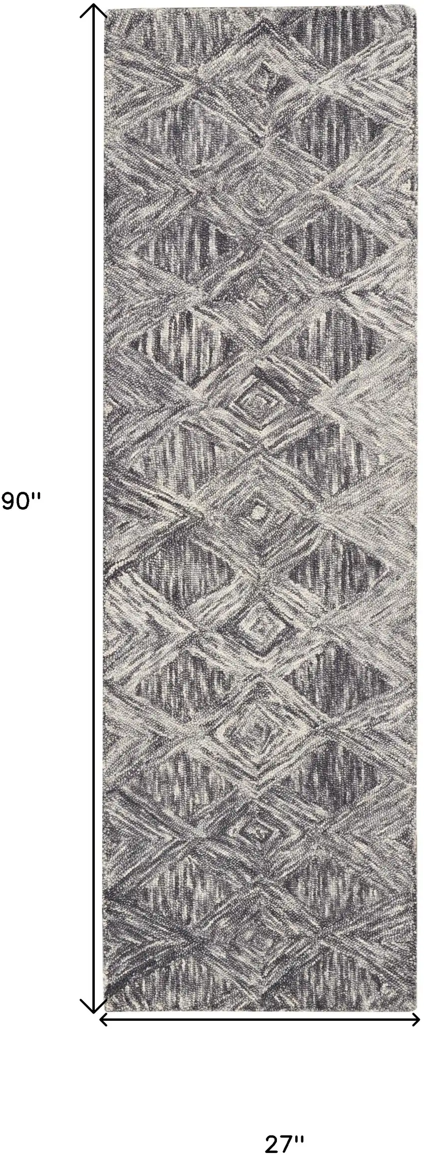 8' Charcoal and Ivory Wool Geometric Runner Rug Photo 3