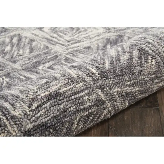 8' Charcoal and Ivory Wool Geometric Runner Rug Photo 8