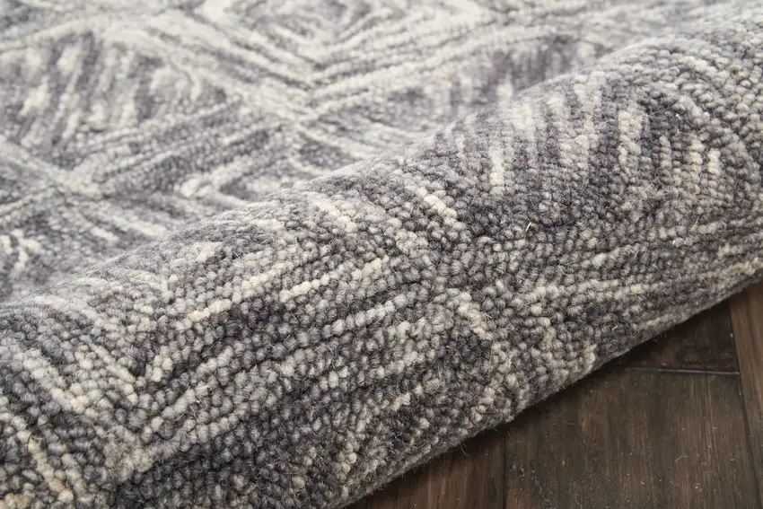 8' Charcoal and Ivory Wool Geometric Runner Rug Photo 8