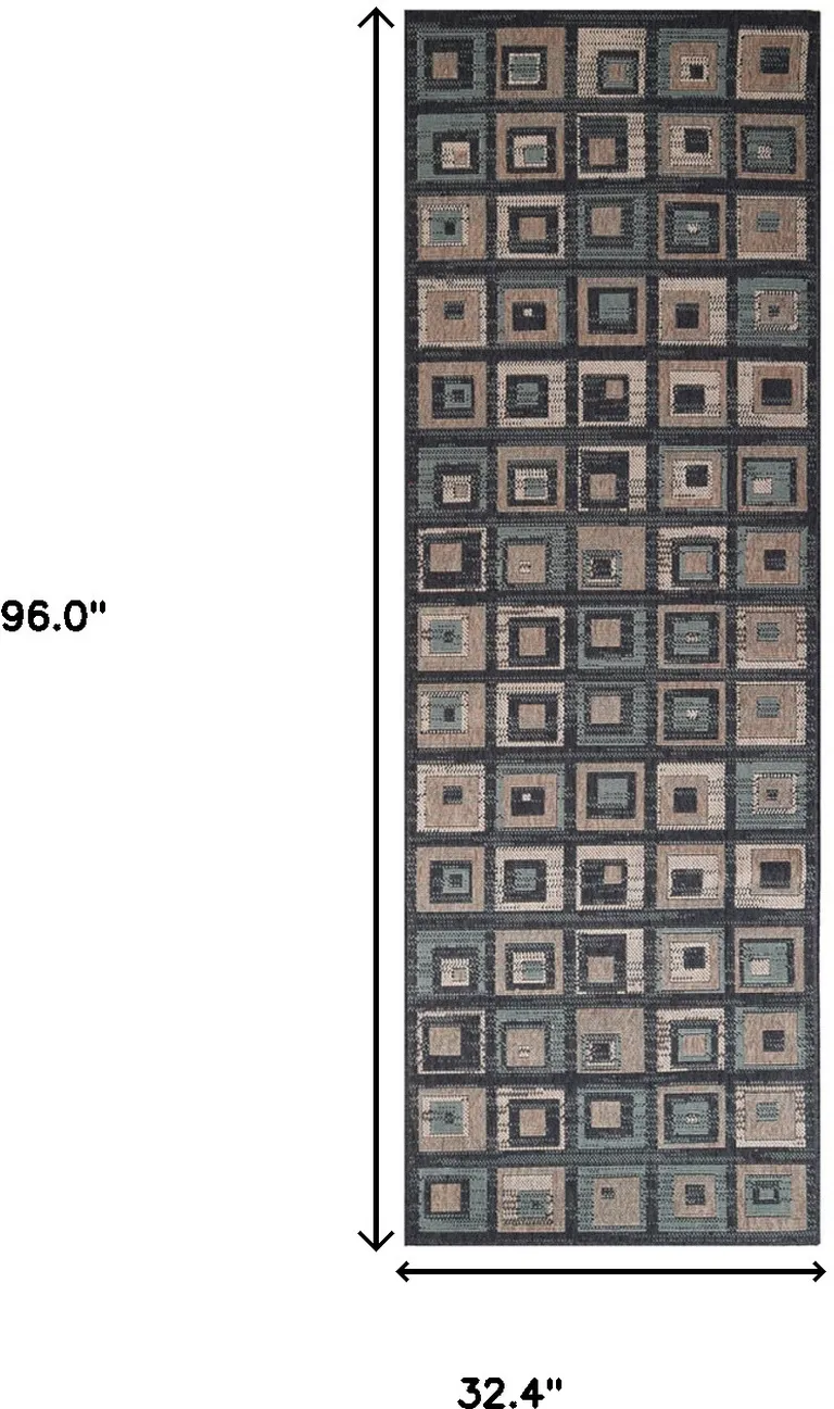 8' Checkered Stain Resistant Runner Rug Photo 5