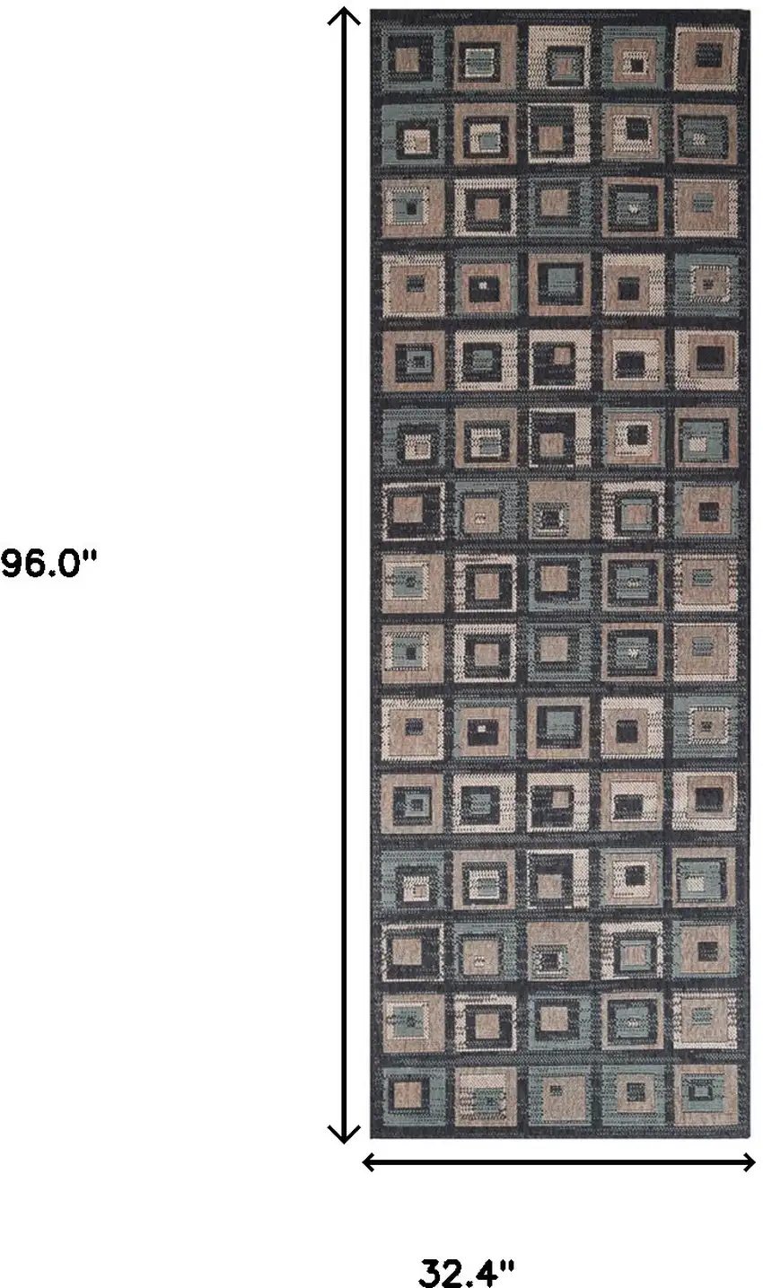 8' Checkered Stain Resistant Runner Rug Photo 6