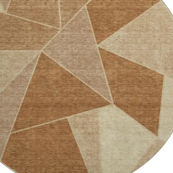8' Chili Red And Beige Geometric Washable Round Rug With UV Protection Photo 3
