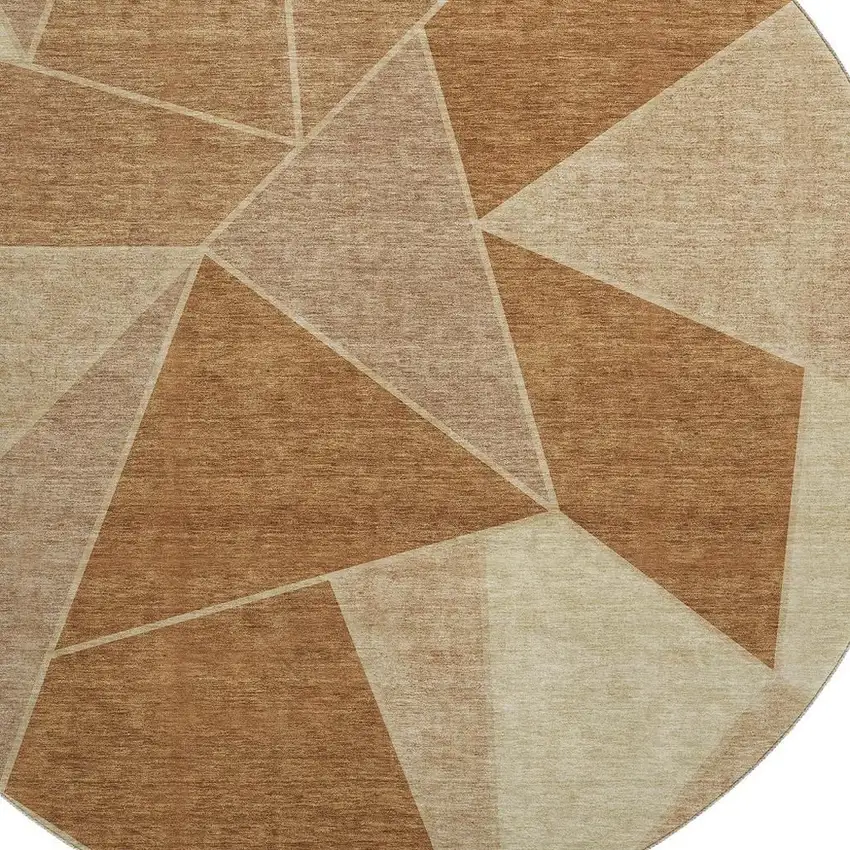 8' Chili Red And Beige Geometric Washable Round Rug With UV Protection Photo 3