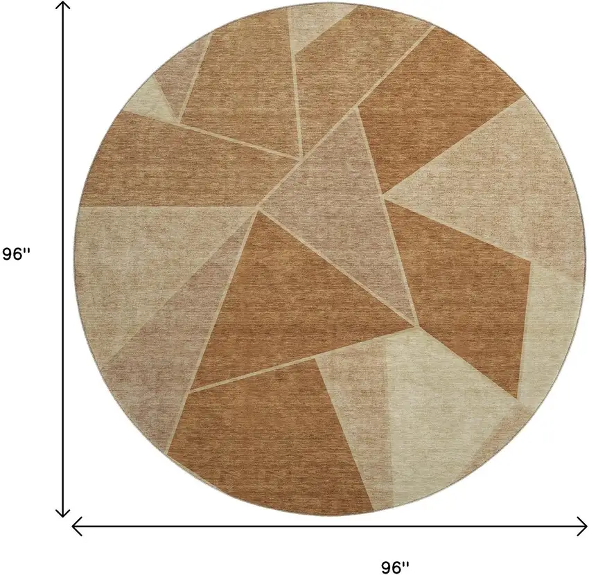 8' Chili Red And Beige Geometric Washable Round Rug With UV Protection Photo 3
