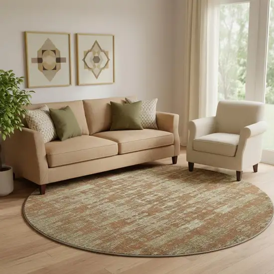 8' Chili Red And Beige Moroccan Washable Round Rug With UV Protection Photo 1