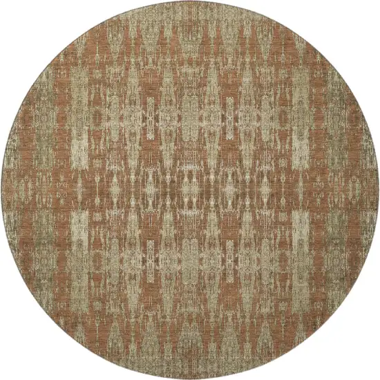 8' Chili Red And Beige Moroccan Washable Round Rug With UV Protection Photo 4