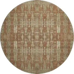 Photo of 8' Chili Red And Beige Moroccan Washable Round Rug With UV Protection