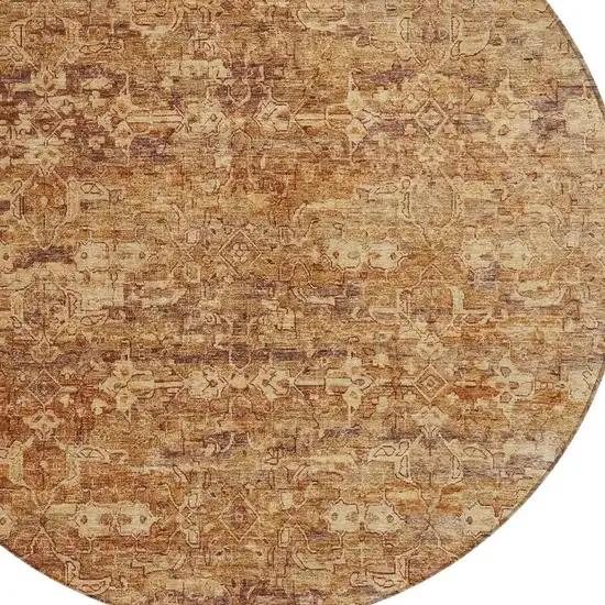 8' Chili Red And Brown Round Ikat Washable Indoor Outdoor Area Rug Photo 7