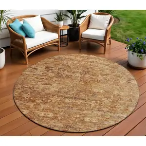 Photo of 8' Chili Red And Brown Round Ikat Washable Indoor Outdoor Area Rug