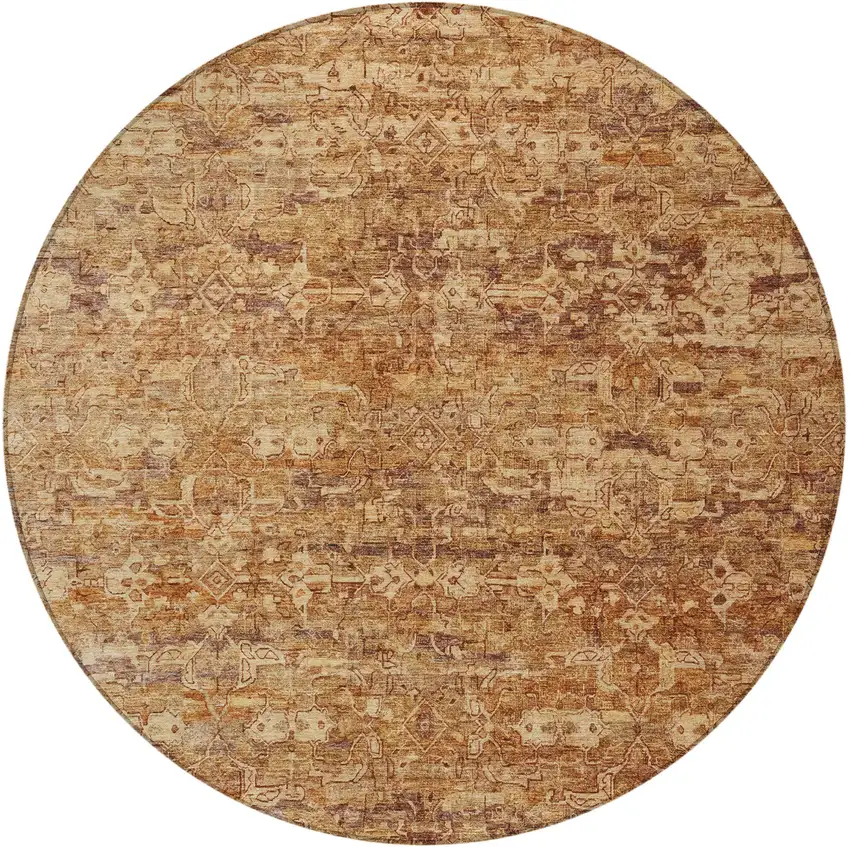 8' Chili Red And Brown Round Ikat Washable Indoor Outdoor Area Rug Photo 4