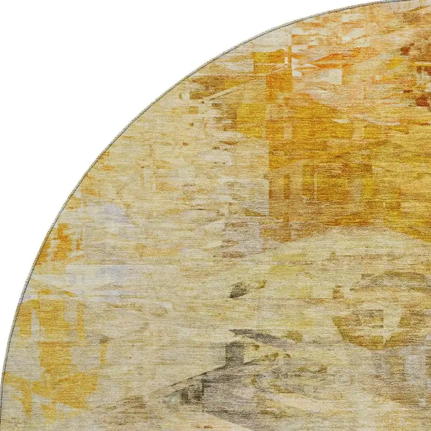 8' Chili Red And Ivory Abstract Washable Round Rug With UV Protection Photo 4