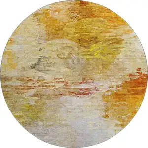 Photo of 8' Chili Red And Ivory Abstract Washable Round Rug With UV Protection