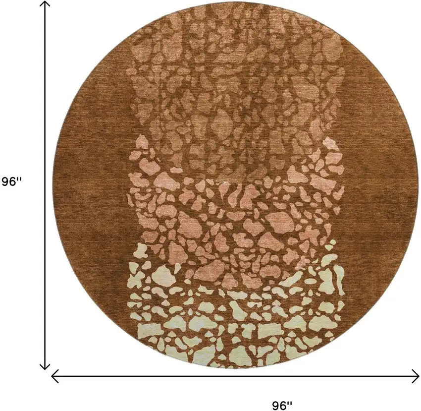 8' Chili Red And Ivory Abstract Washable Round Rug With UV Protection Photo 3