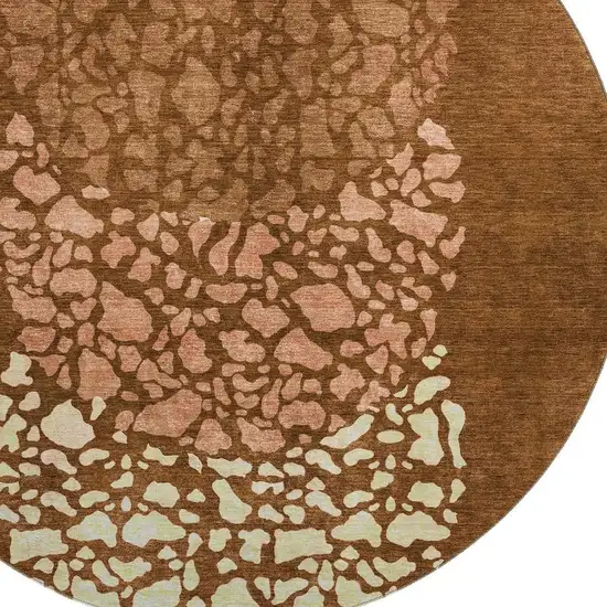 8' Chili Red And Ivory Abstract Washable Round Rug With UV Protection Photo 3