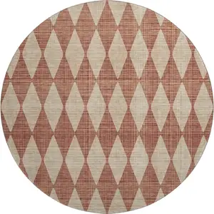 Photo of 8' Chili Red And Ivory Diamond Washable Round Rug With UV Protection