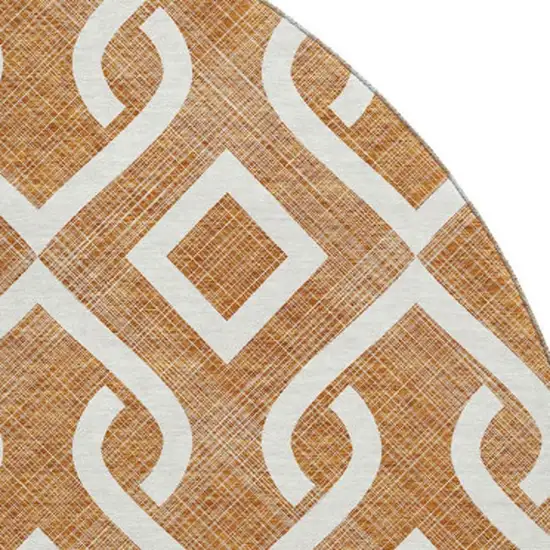 8' Chili Red And Ivory Geometric Washable Round Rug With UV Protection Photo 2