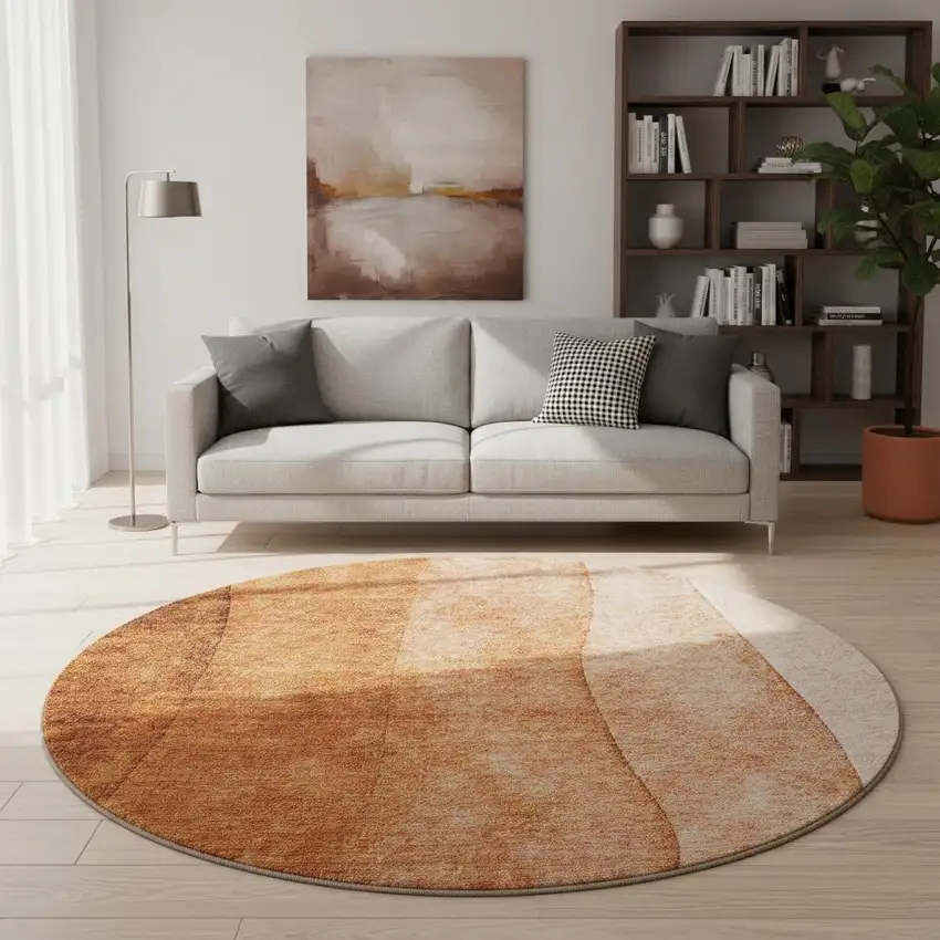 8' Chili Red And Ivory Ombre Washable Round Rug With UV Protection Photo 2