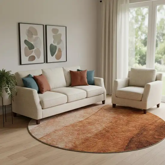 8' Chili Red And Ivory Ombre Washable Round Rug With UV Protection Photo 1