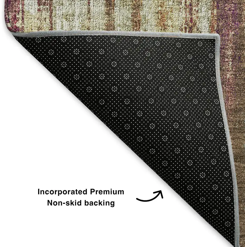 8' Chili Red And Ivory Striped Washable Round Rug With UV Protection Photo 5