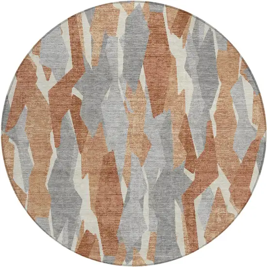 8' Chili Red Granite Gray And Ivory Round Striped Washable Indoor Outdoor Area Rug Photo 2