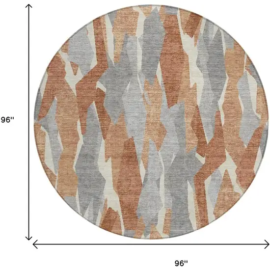 8' Chili Red Granite Gray And Ivory Round Striped Washable Indoor Outdoor Area Rug Photo 3