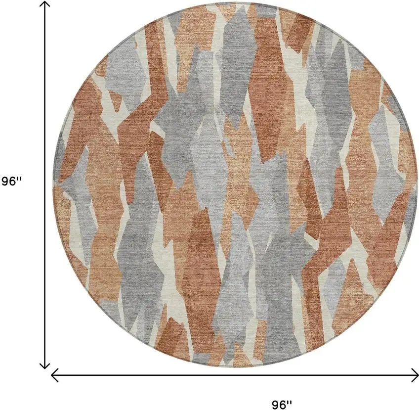 8' Chili Red Granite Gray And Ivory Round Striped Washable Indoor Outdoor Area Rug Photo 3